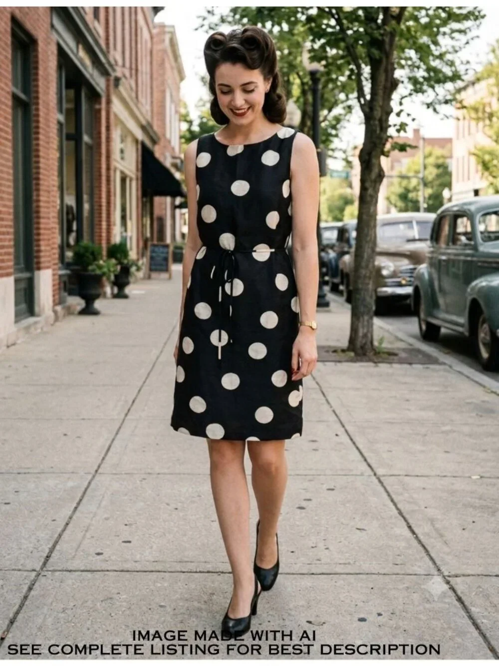 Y2K Talbots Polka Dot Dress 4 Petite Linen Silk Sleeveless Rockabilly Retro - Picture 1 of 8